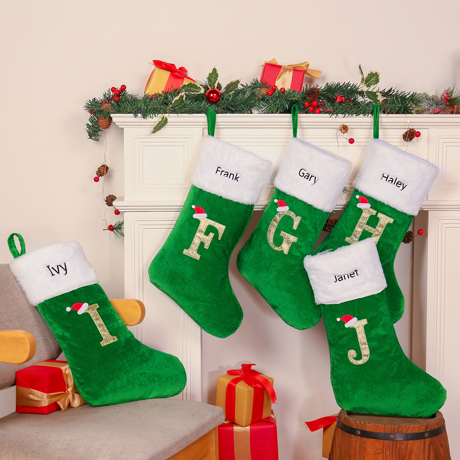 Christmas Letter Stockings Ornaments Custom 1 Name Fireplace Sock Decor Personalised Gifts for Family Friends-Jessemade AU