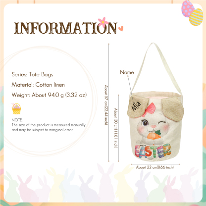 Personalised Bunny Tote Bag Customised with Name Bunny Bucket Bag Easter Gifts-Jessemade AU