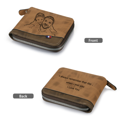 Personalised Photo & Text Billfold Wallet Custom Men's Leather Wallet Zipper Gifts for Him Brown-Jessemade AU
