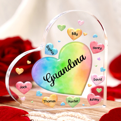 8 Names - Personalised Acrylic Heart Keepsake Custom Text Colourful Hearts Ornament Gift for Mother/Grandma-Jessemade AU