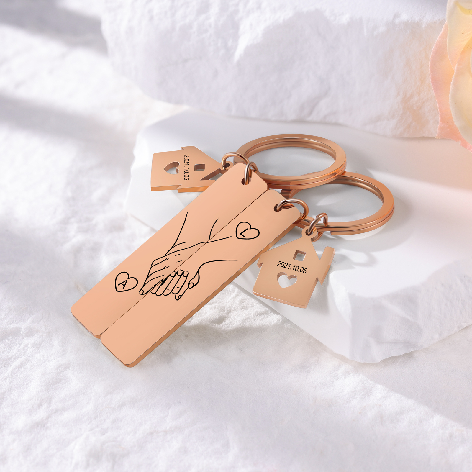 Holding Hands Couple Keychain Set Personalised Date Initial Matching Couple Gifts-Jessemade AU
