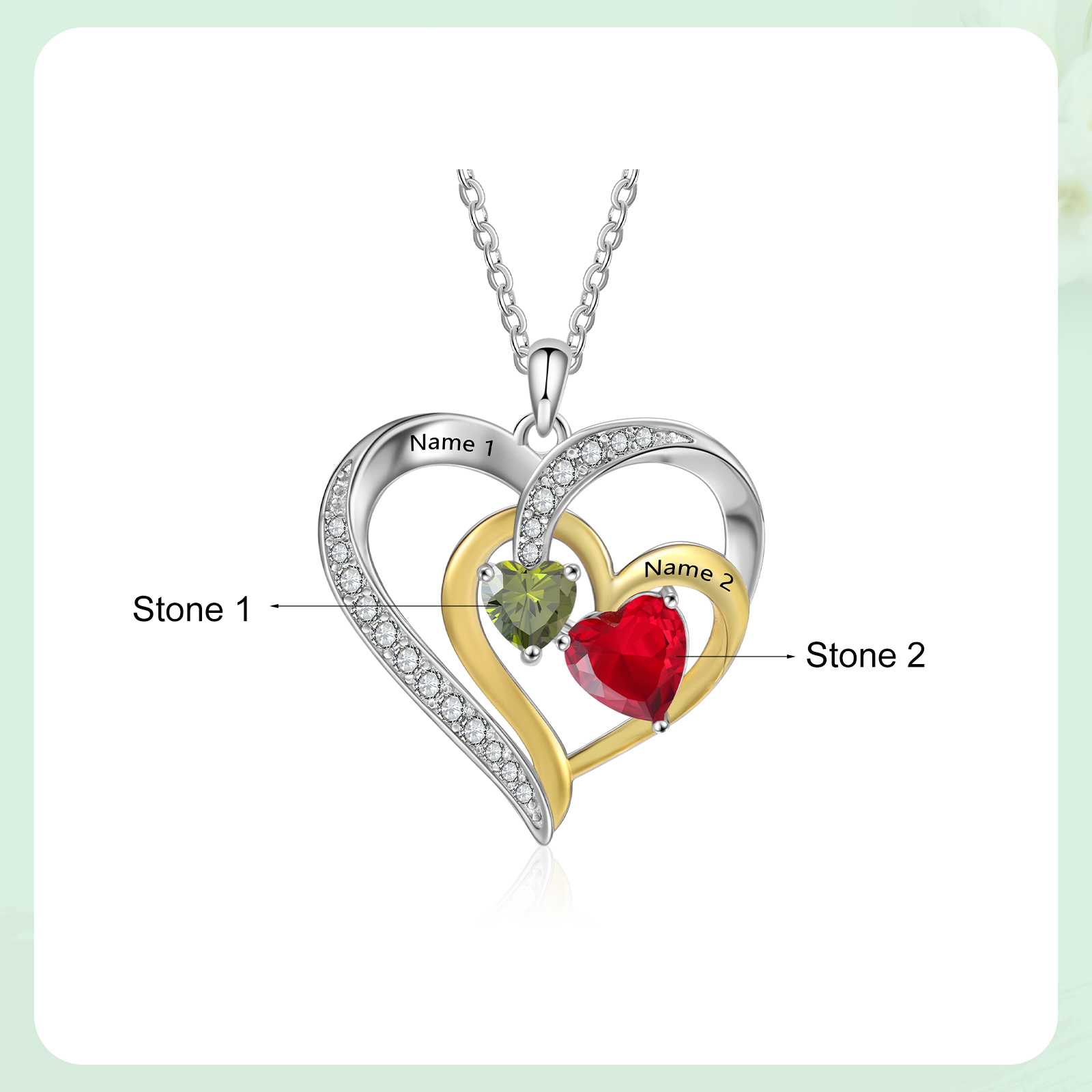 Personalised Intertwined Heart Pendant Necklace Custom 2 Birthstones & 2 Names Necklace Gifts for Her-Jessemade AU