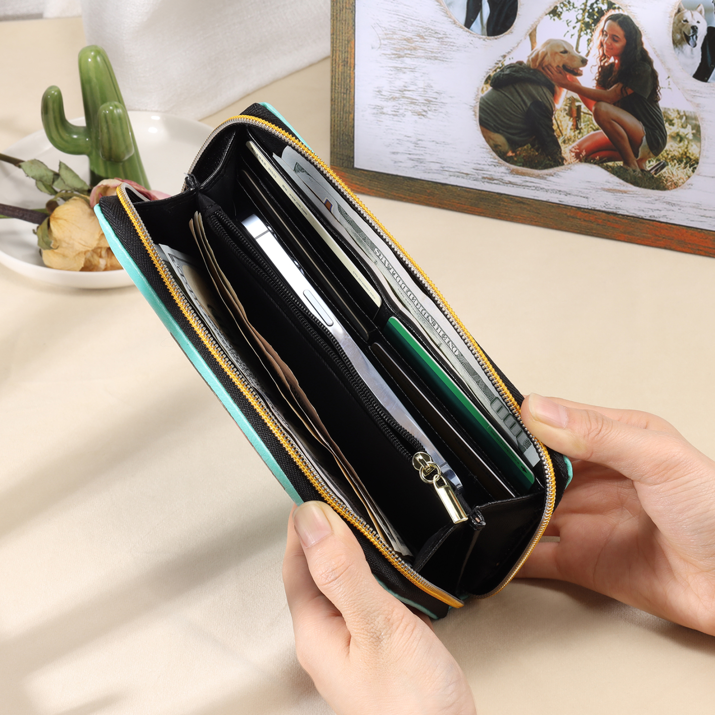 Long Purse Personalised Leather Wallet Engraved 6 Photos Zip Wallet Gifts for Her-Jessemade AU