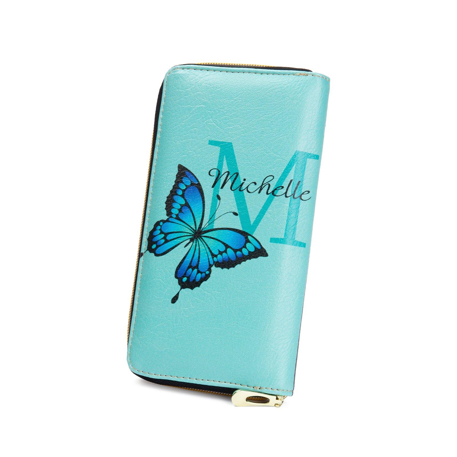 Long Purse Personalised Butterfly Leather Wallet Engraved 1 Photo Zip Wallet Gifts for Her-Jessemade AU