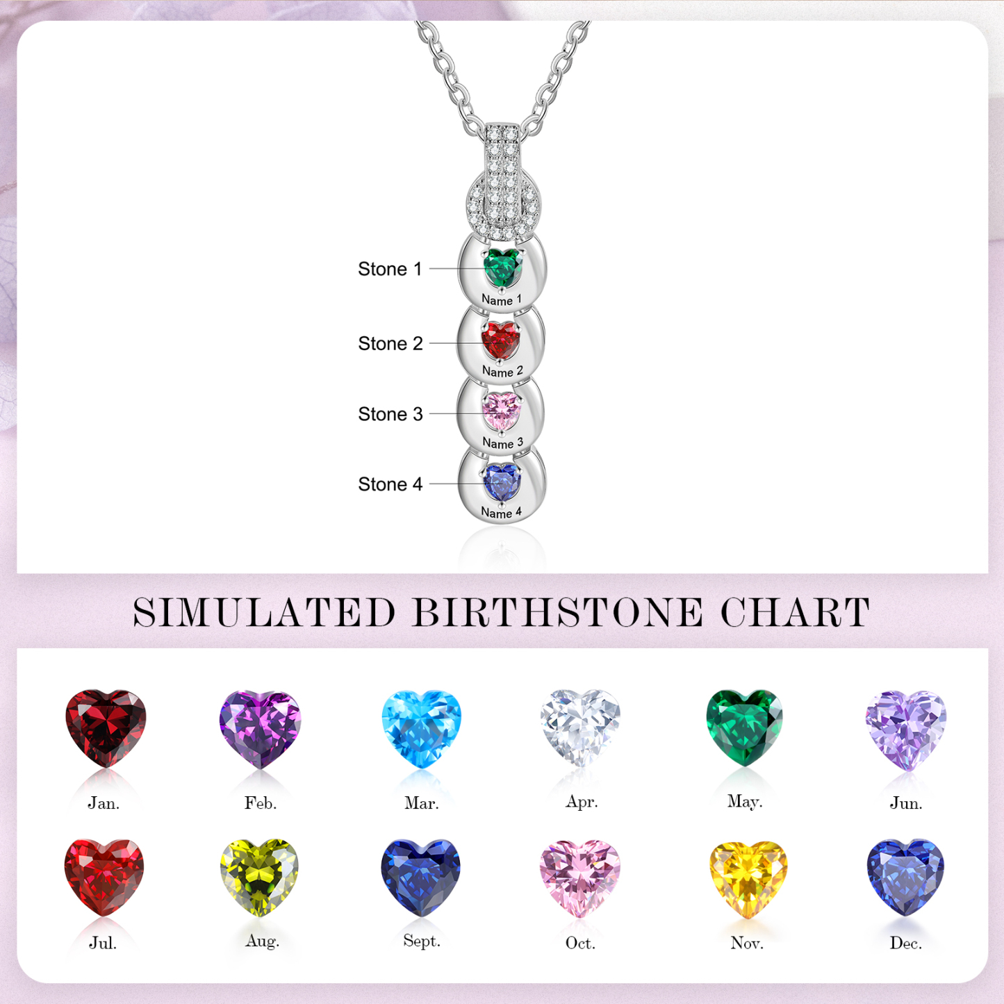 Custom Family Necklace Cascading Pendant with 4 Birthstones Engraving 4 Names Gifts for Her-Jessemade AU