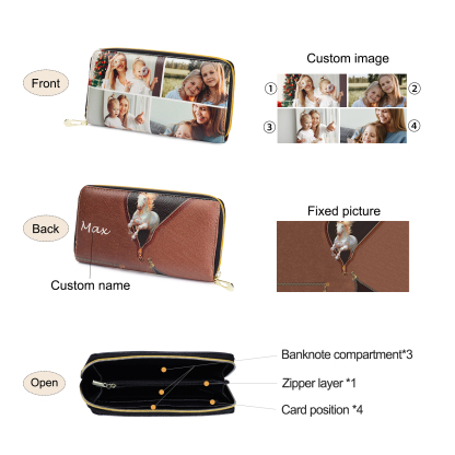 Long Purse Personalised Horse Leather Wallet Engraved 4 Photos Zip Wallet Gifts for Her-Jessemade AU