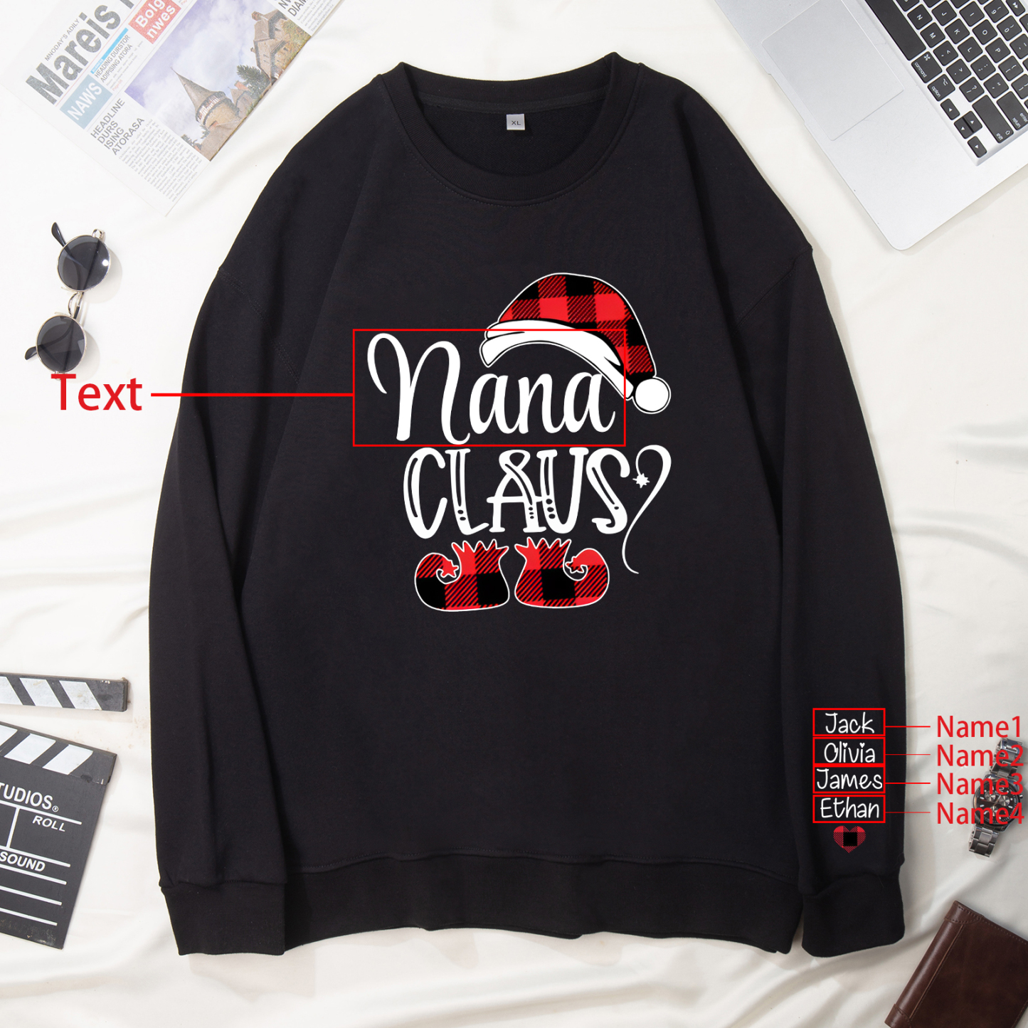 4 Names - Personalised Christmas Sweatshirt Custom Name & Text Sweatshirt Nana Claus Sweatshirt Gift for Family -Jessemade AU