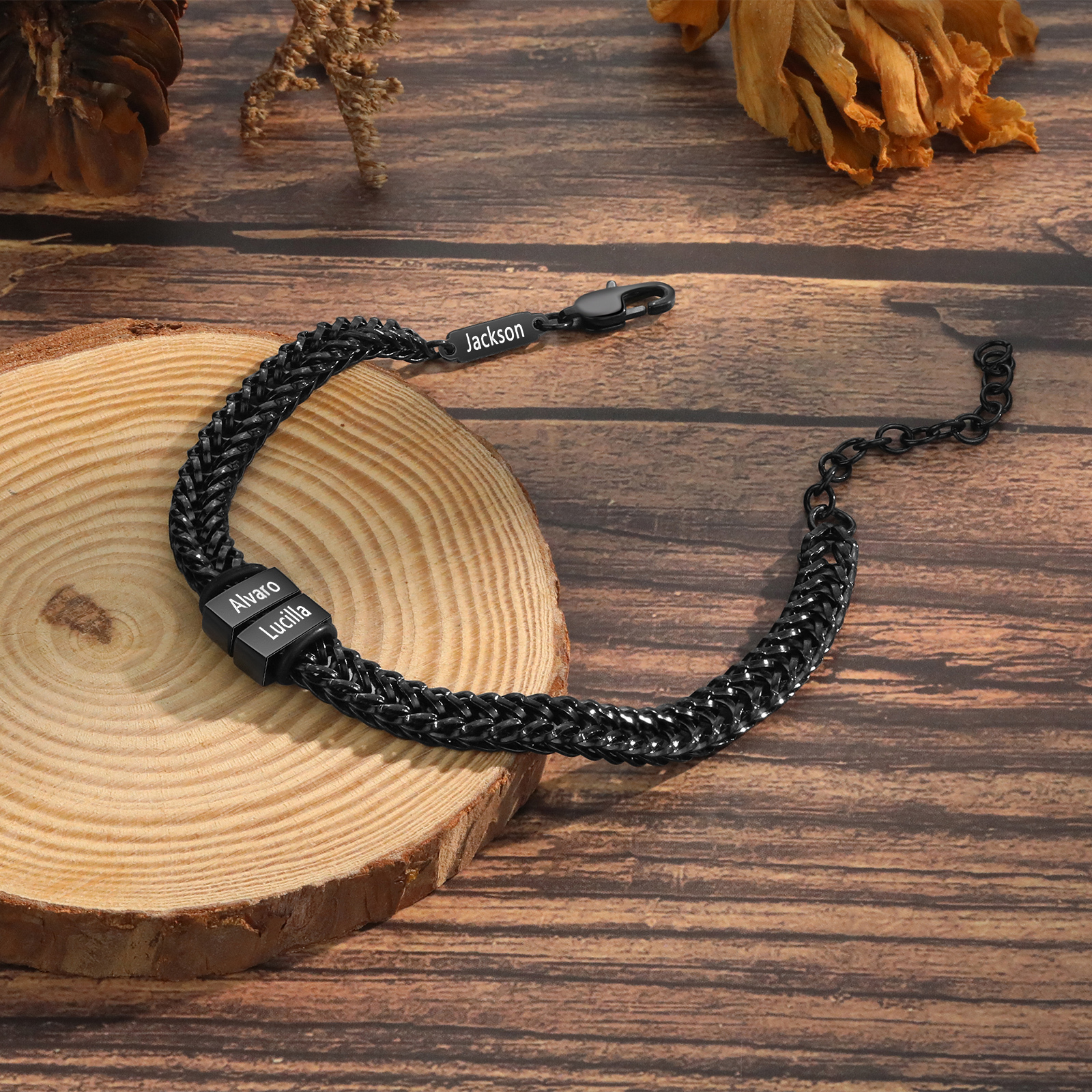 Personalised Men's Beaded Bracelet Custom 3 Names Adjustable Bracelets Stainless Steel Gifts for Him-Jessemade AU