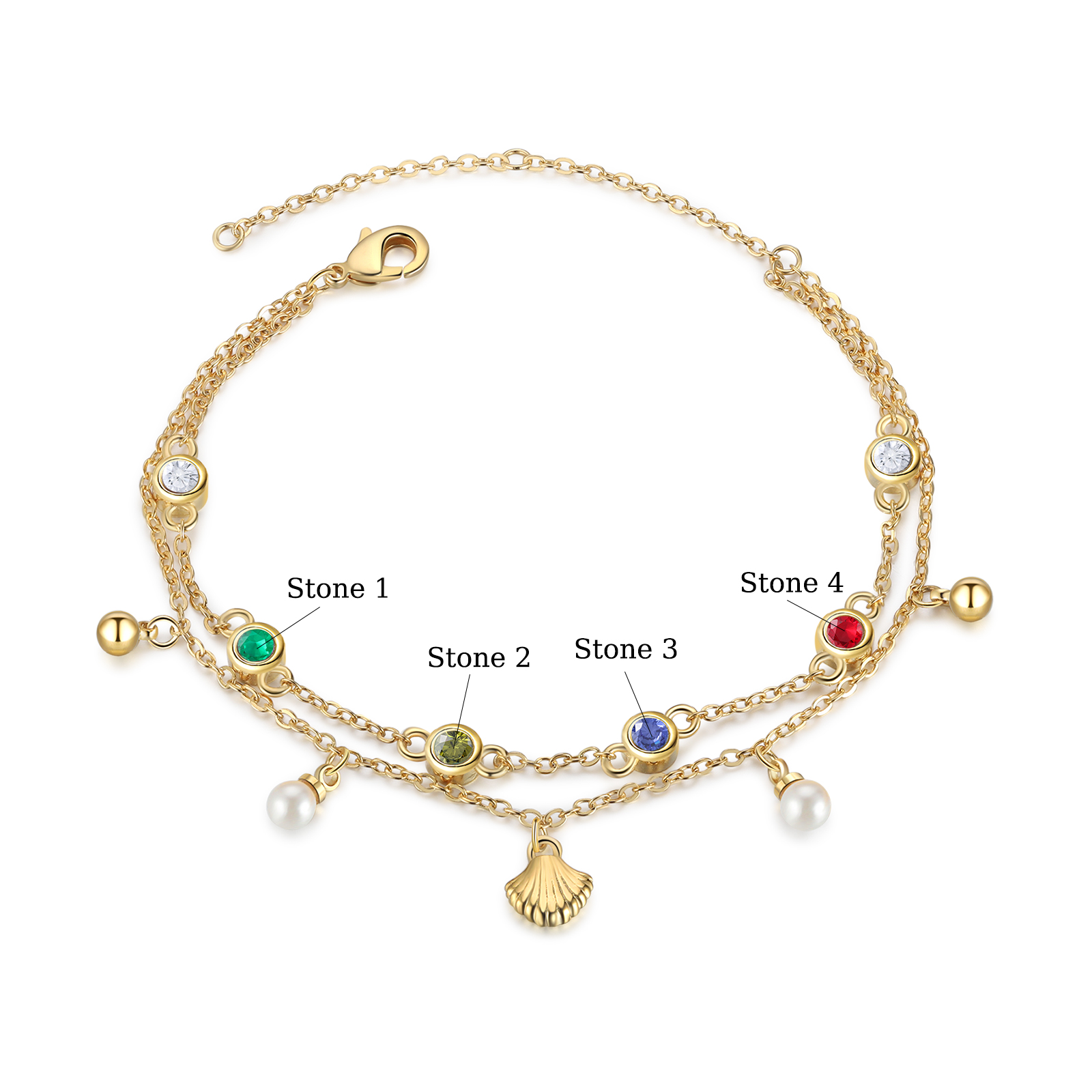 Personalised Women's Bracelet Custom 4 Birthstones Bracelet Gold Adjustable Bracelet Birthday Gift for Her-Jessemade AU