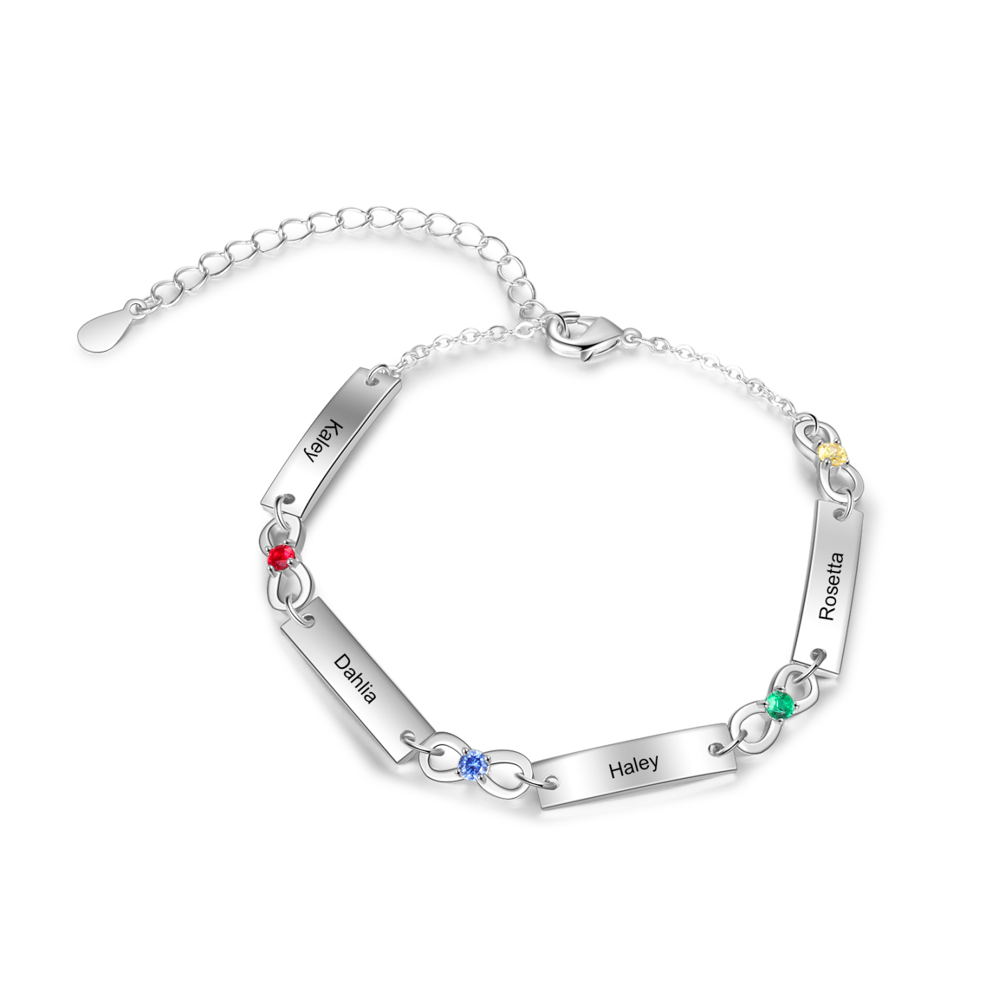 Personalised Bracelet With 4 Birthstones Engraved Names Bracelet Gift For Women-Jessemade AU