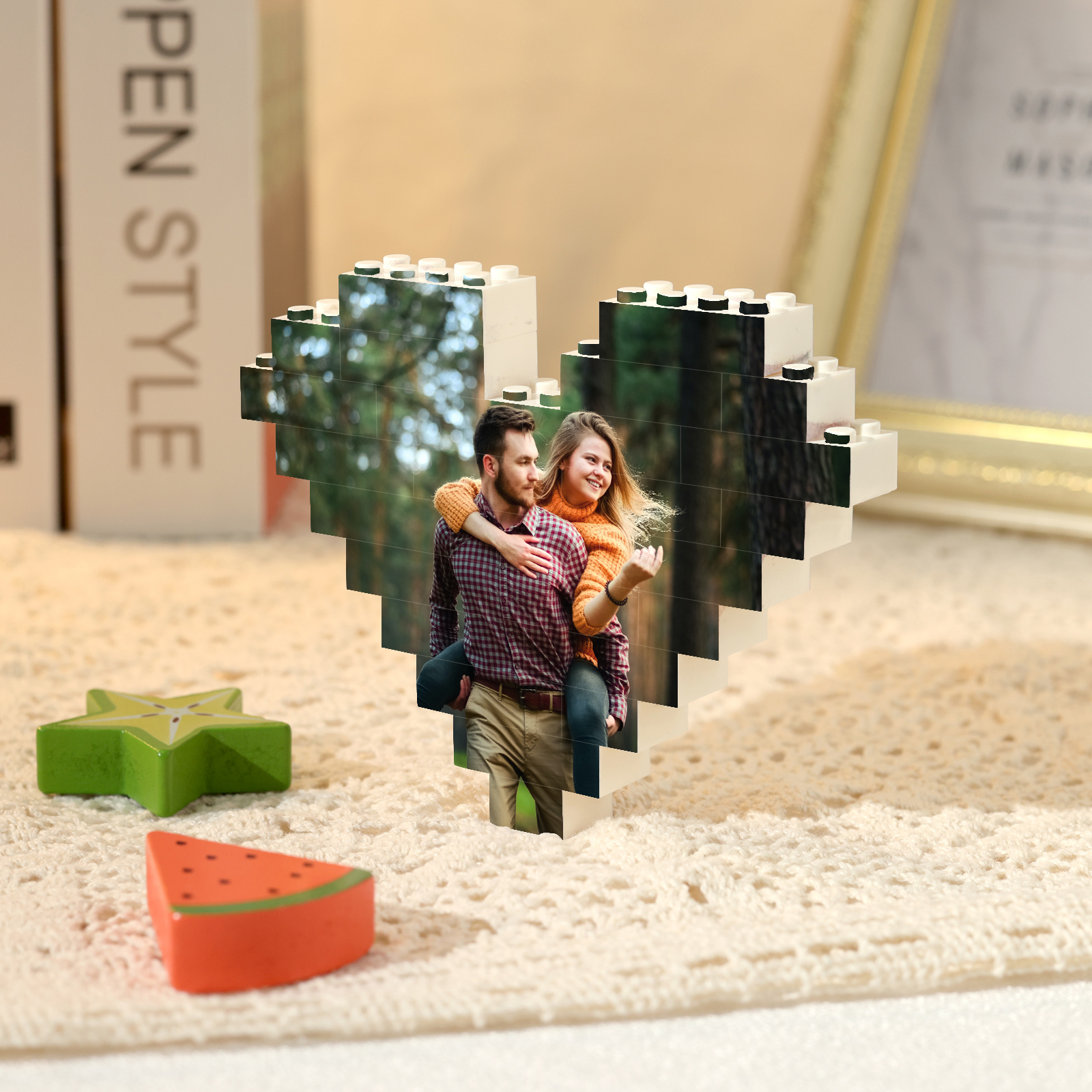 Happy Mother's Day Personalised Heart Shape Building Blocks Puzzle Photo Brick Square Shape Puzzle DIY Gift - Double Layers-Jessemade AU