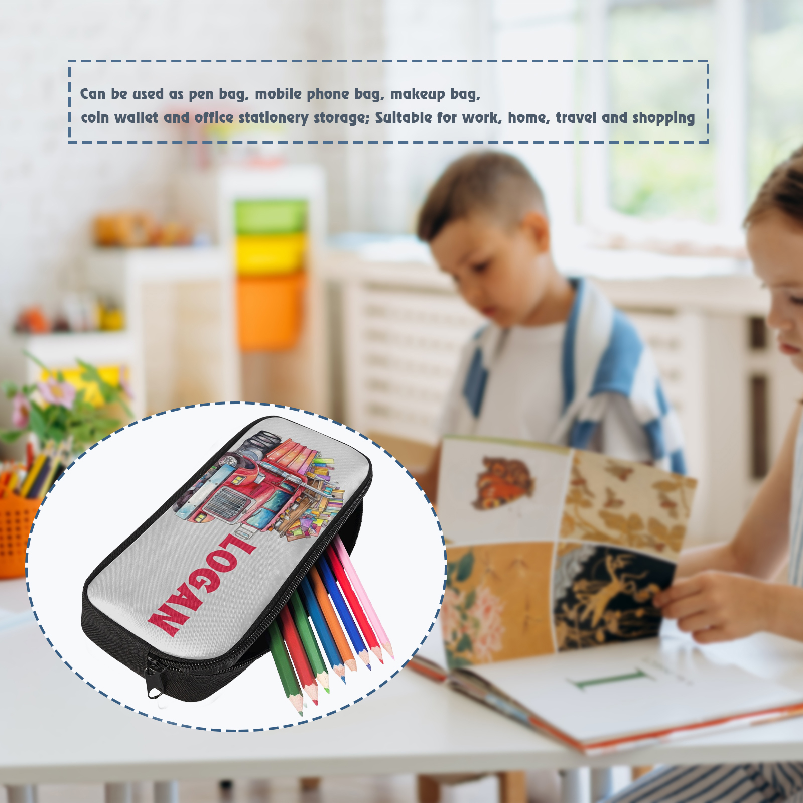 Personalised  Name Pencil Case Red Book Truck Pen Bag Zipper Back to School Gifts for Student-Jessemade AU