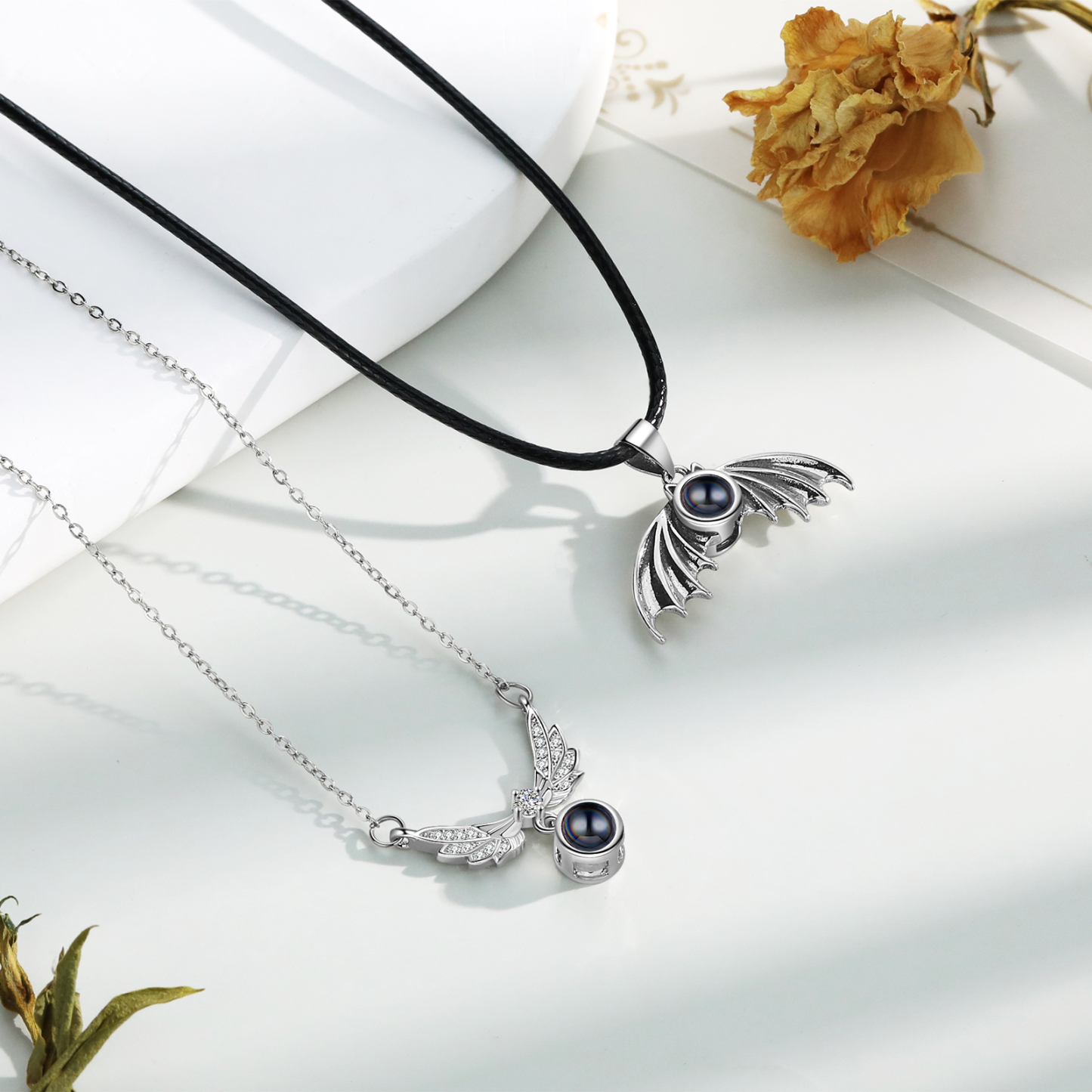 Personalised Wing Pendant Couple Necklace Set Custom Photo Projection Necklace Romantic Gifts For Him/Her-Jessemade AU