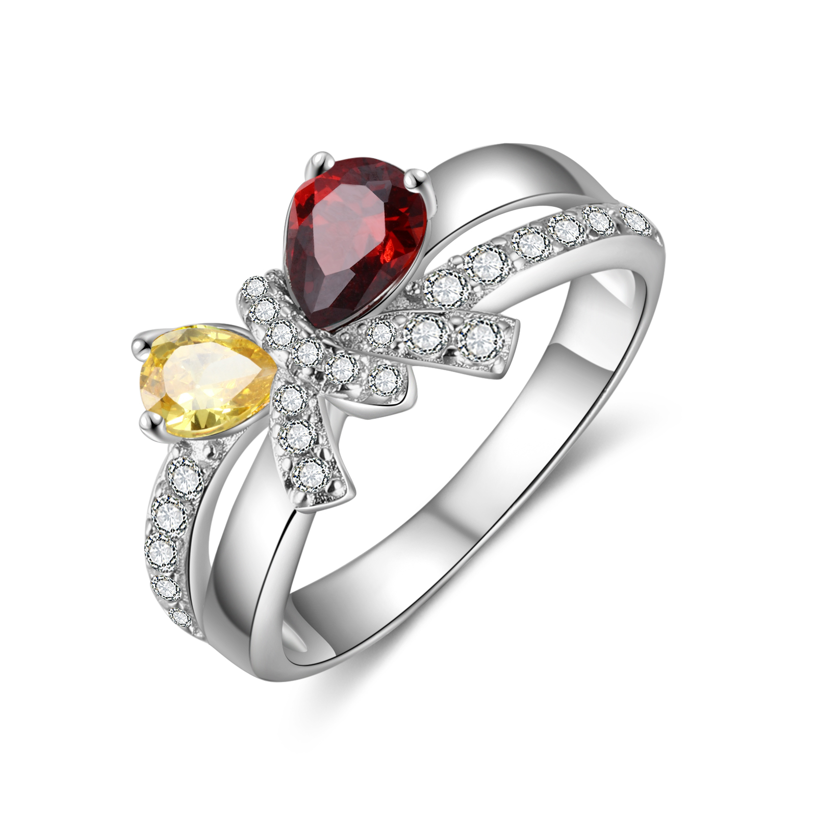Personalised Butterfly Ring With 2 Birthstones Engraved Names Ring Gifts For Her-Jessemade AU