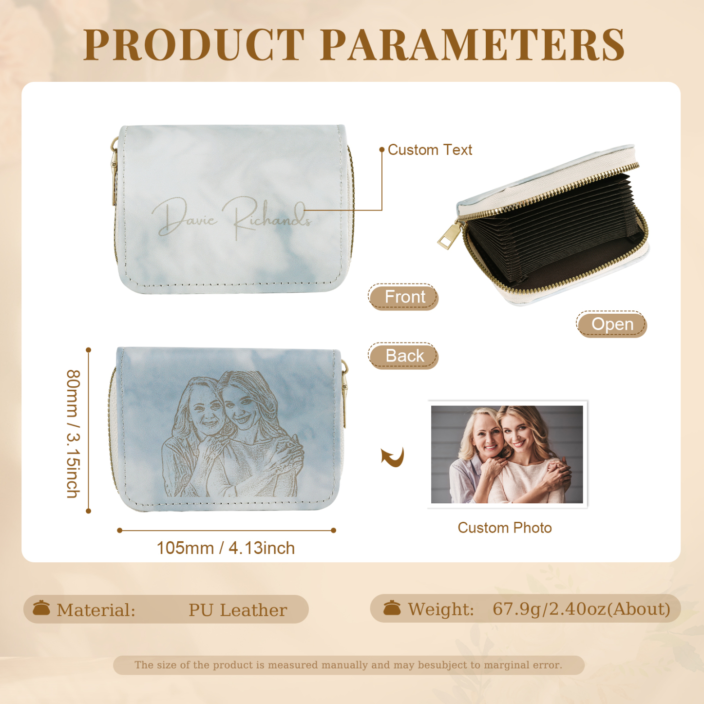 Personalised Women's Leather Wallet Custom Photo & Text Zipper Wallet Accordion Wallet Gift for Her-Jessemade AU