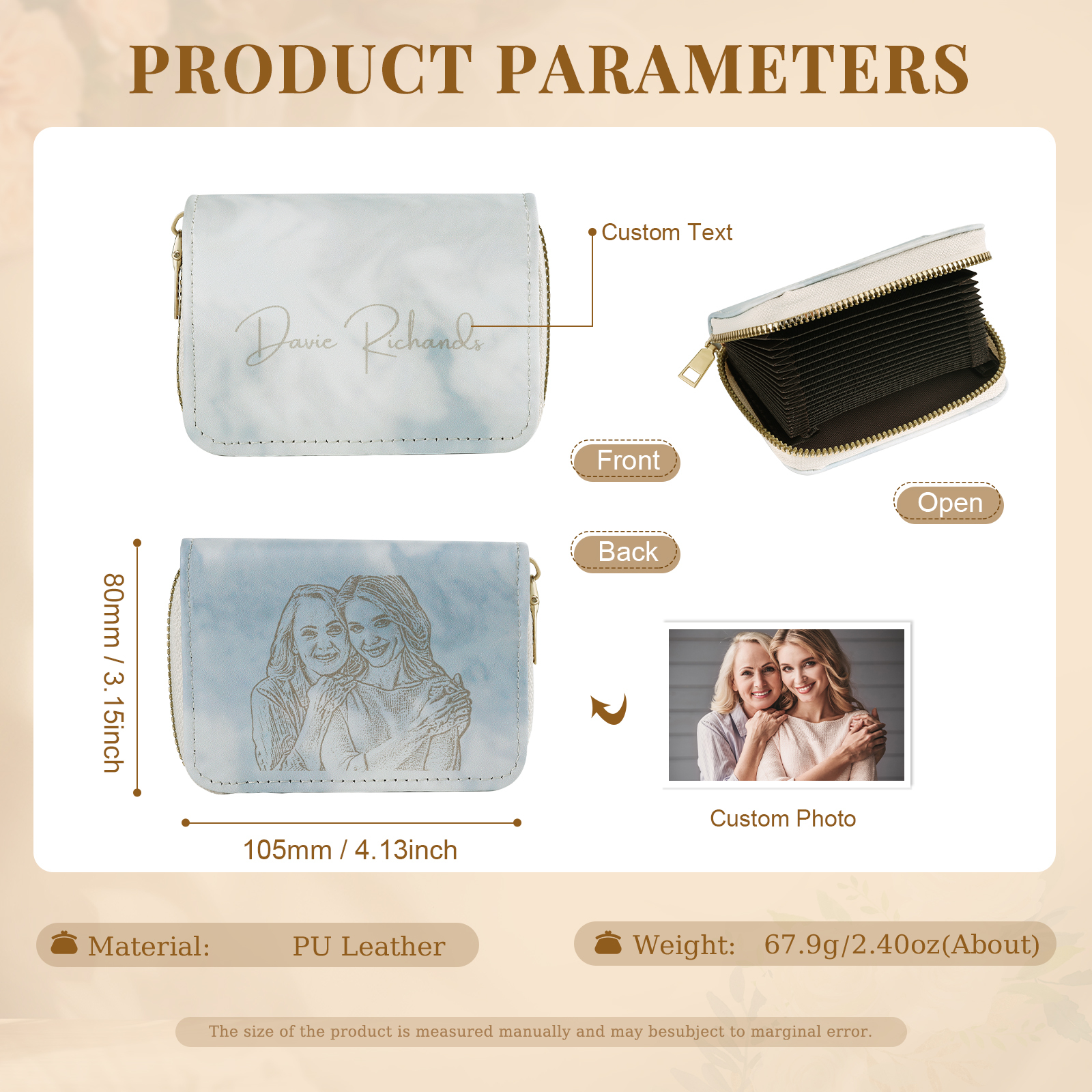 Personalised Women's Leather Wallet Custom Photo & Text Zipper Wallet Accordion Wallet Gift for Her-Jessemade AU