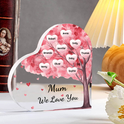 10 Names - Personalised Acrylic Heart Keepsake Custom Text Pink Tree Ornaments Gifts for Grandma/Mother-Jessemade AU