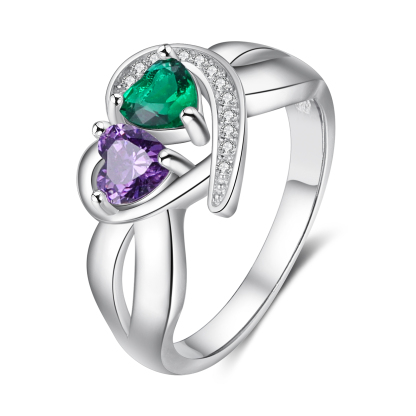 Personalised Mothers Ring with 2 Birthstones Heart Customised Ring for Mom-Jessemade AU