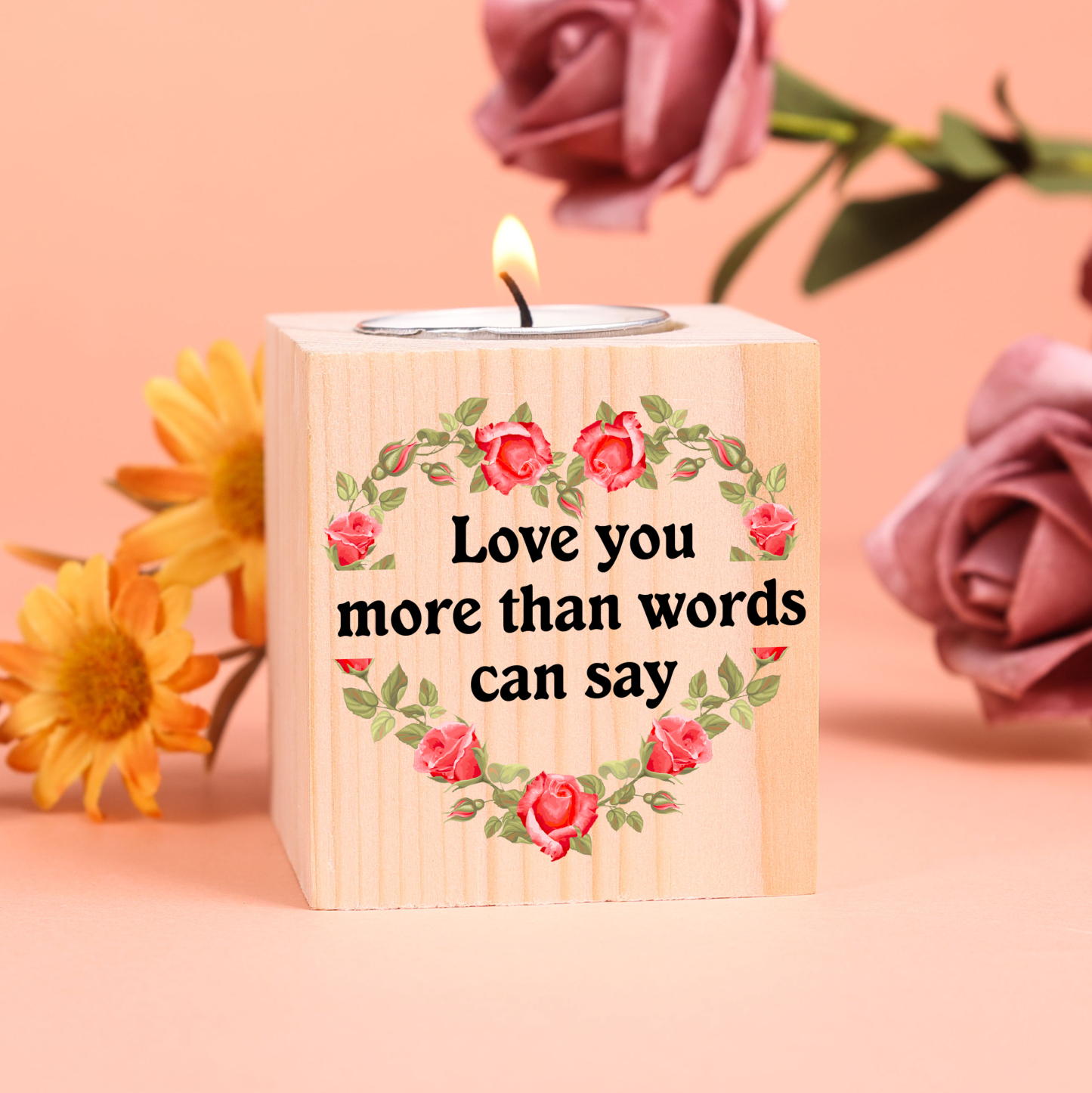 Block Candle Holder Love You More Than Words Can Say Wooden Candlesticks-Jessemade AU