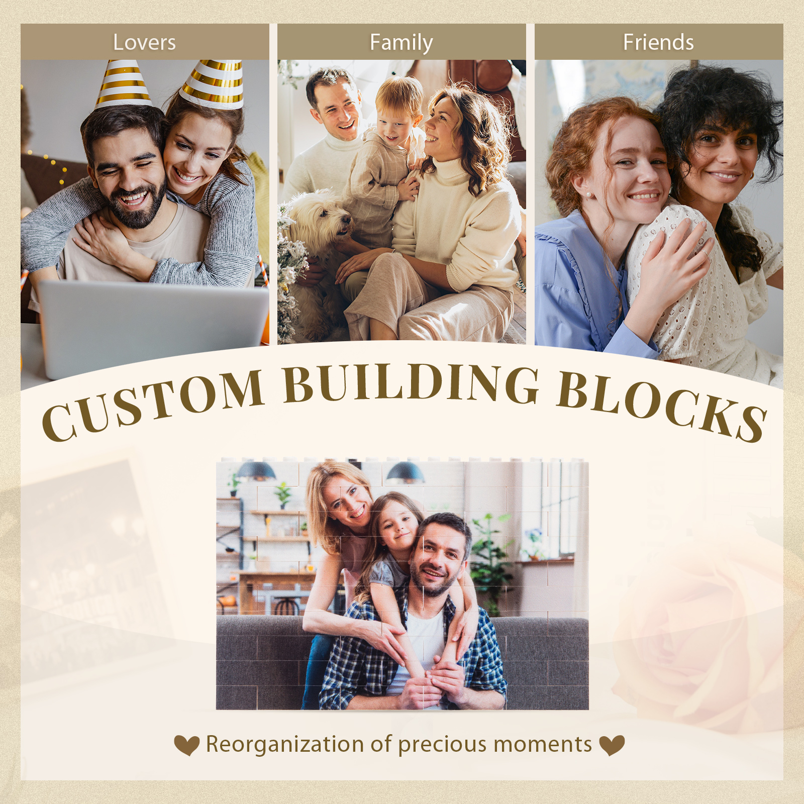 Customised Building Blocks Puzzle Personalised Photo Brick Square Shape Puzzle Kids Couple BBF Family Gift-Jessemade AU