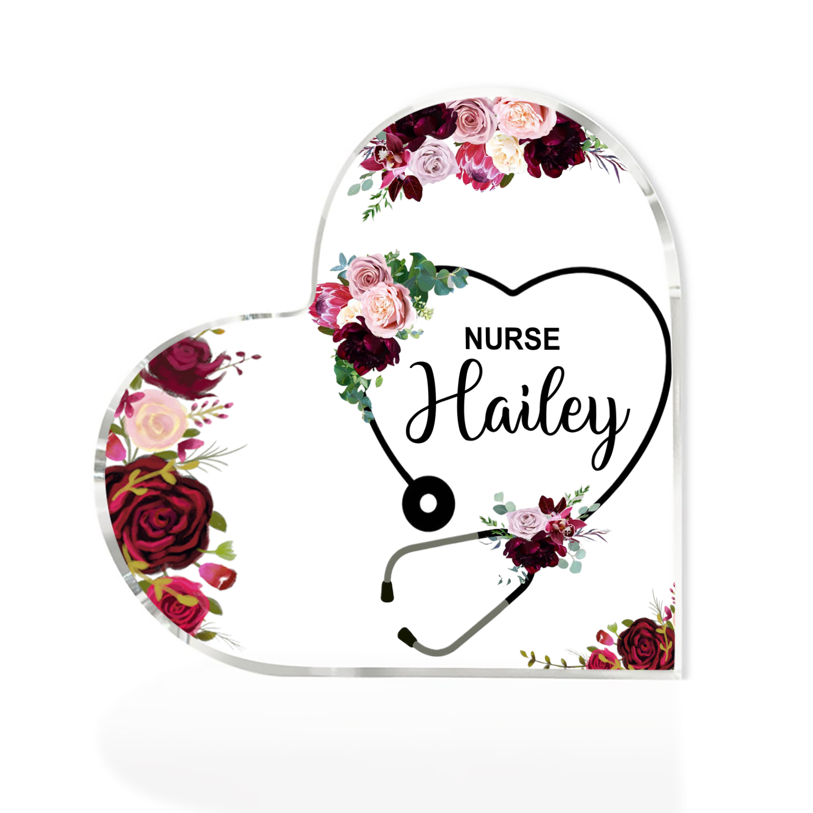 Personalised Acrylic Heart Keepsake, Custom Name Stethoscope Ornaments Gifts for Nurse-Jessemade AU