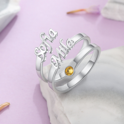 Personalised Birthstone Mother Ring Custom 2 Names Ring Gifts For Her-Jessemade AU