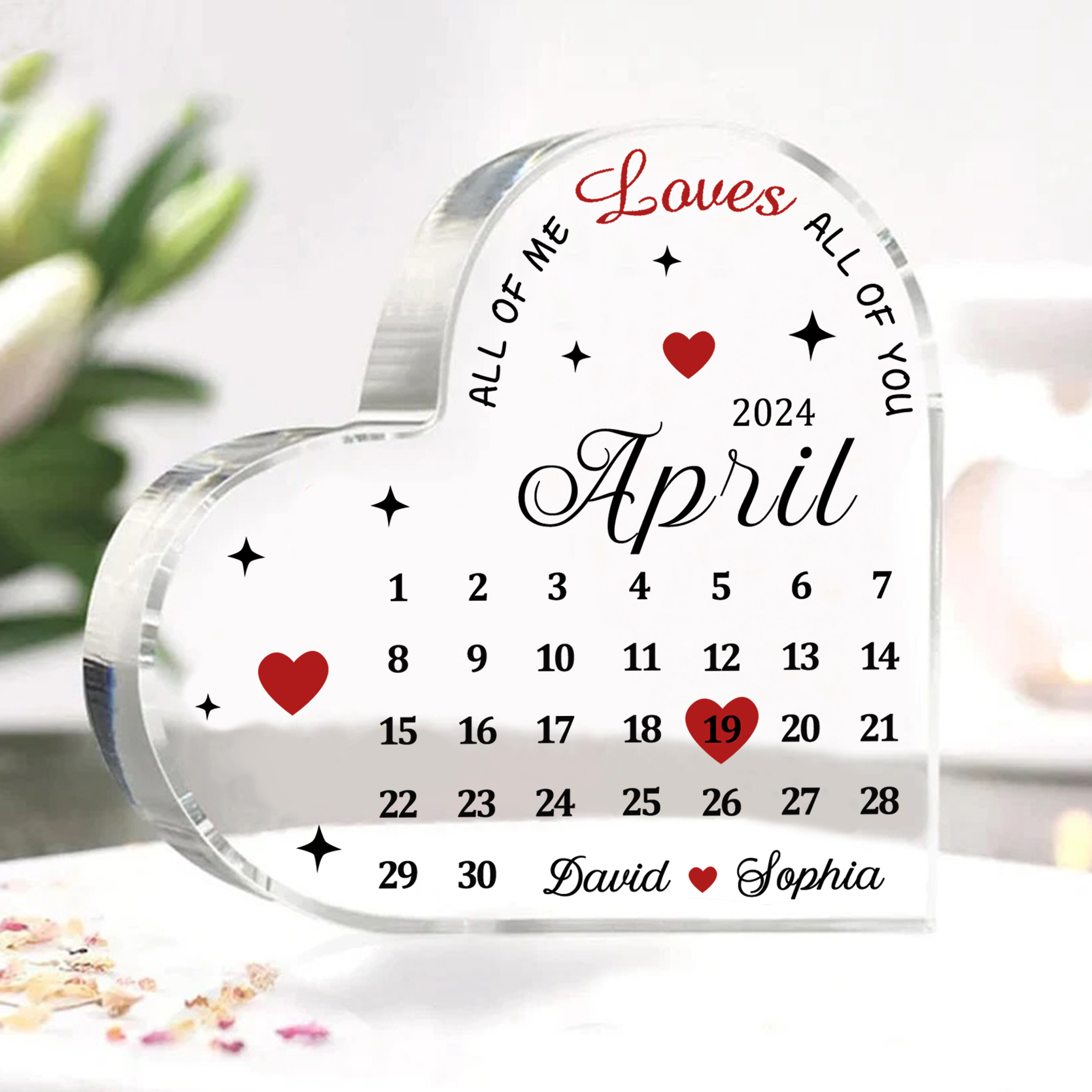 Couple Acrylic Heart Keepsake Custom 2 Names & Date Calendar Ornament Valentine's Day Gift -  All Of Me Loves All Of You-Jessemade AU