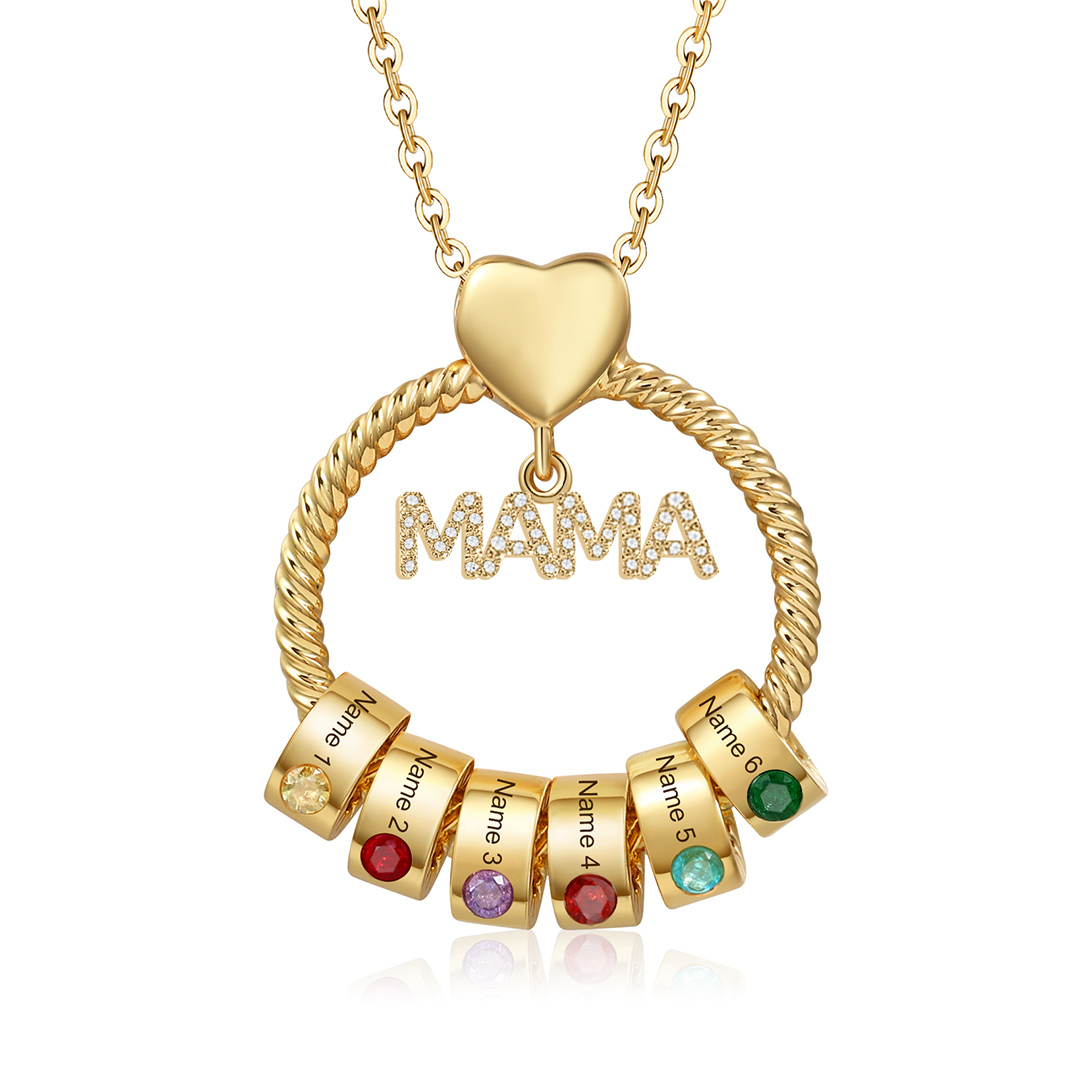 6 Names - Personalised Mama Circle Pendant Necklace Custom Names & Birthstones Necklace Mother's Day Gifts-Jessemade AU
