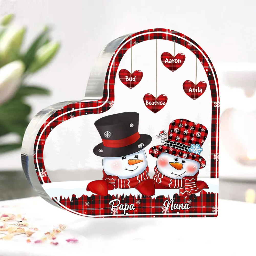 Acrylic Heart Keepsake Customised 6 Names Christmas Snowman Decor Personalised Gifts for Grandma Mum-Jessemade AU