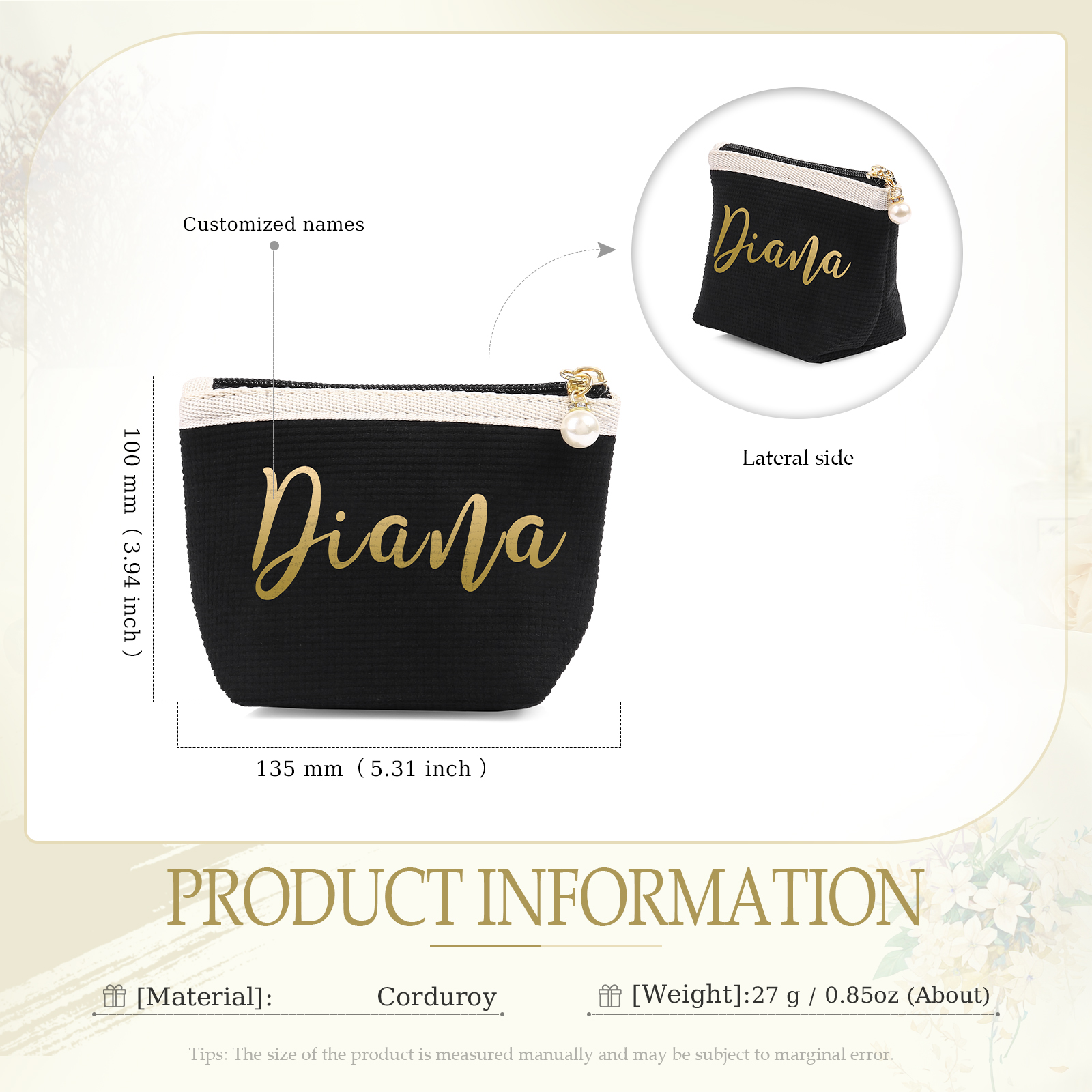 Personalised Name Cosmetic Bag Custom Makeup Bag Zipper Storage Bag Gifts for Ladies Girls-Jessemade AU