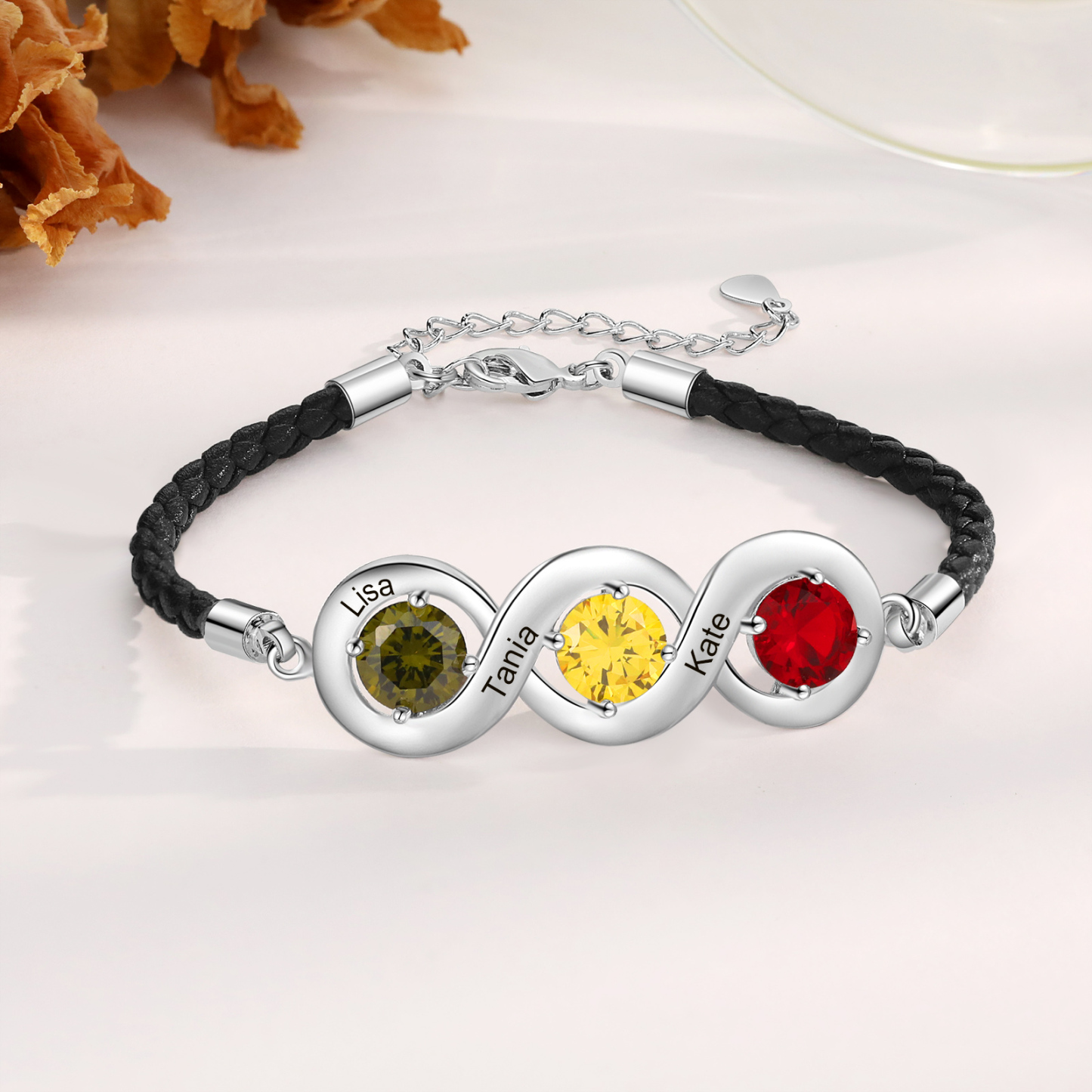 Personalised Infinity Bracelets Custom 3 Birthstones & 3 Names Adjustable Bracelet Gift for Her-Jessemade AU