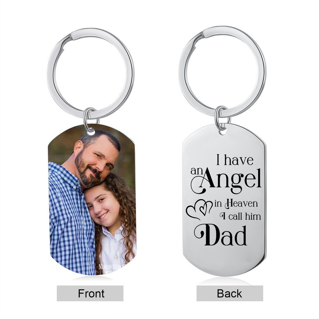 Memorial Dad Keychain Custom 1 Photo Keychain Memorial Gift - I have Angel in Heaven I call him Dad-Jessemade AU