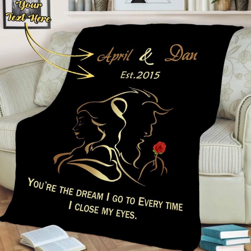 Personalised Couple Blanket Engrave Photo Sweet Gift "You're the dream I go to every time I close my eyes"-Jessemade AU