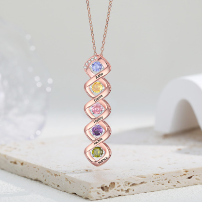 Custom Family Necklace with 5 Birthstones Engraving Names Dancing Stone Necklace-Jessemade AU