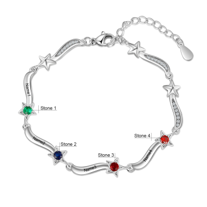 Personalised Star Bracelet With 4 Birthstones Custom Names Bracelet Gift For Women-Jessemade AU
