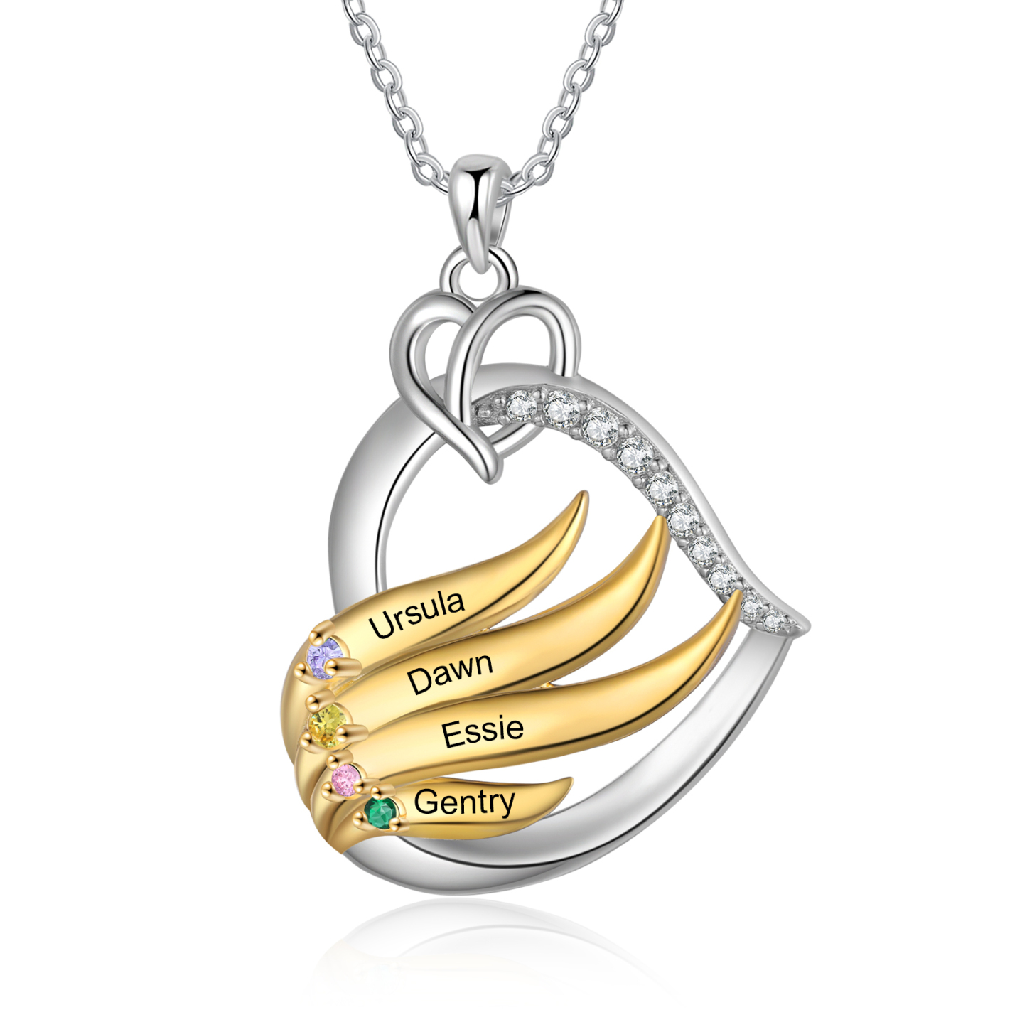 Personalised Golden Intertwined Heart Pendant Necklace Custom 4 Birthstones & 4 Names Necklace Gifts for Her-Jessemade AU