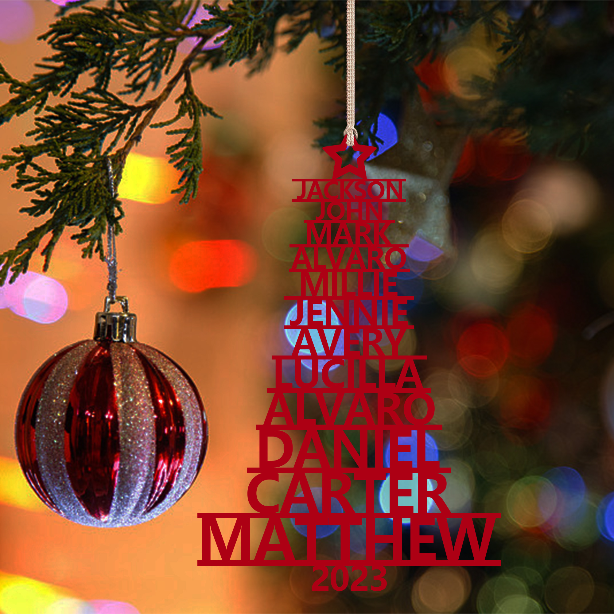 12 Names - Personalised Christmas Tree Ornaments Customised Name Xmas Wooden Decor Gifts for Family Friends-Jessemade AU