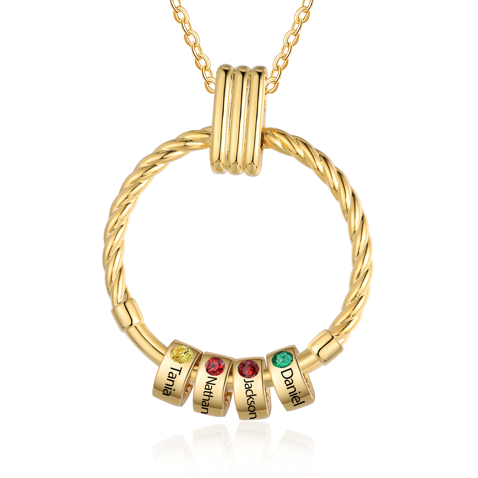 4 Names - Personalised Circle Pendant Necklace Custom Birthstones & Names Necklace Birthday Gift for Her-Jessemade AU