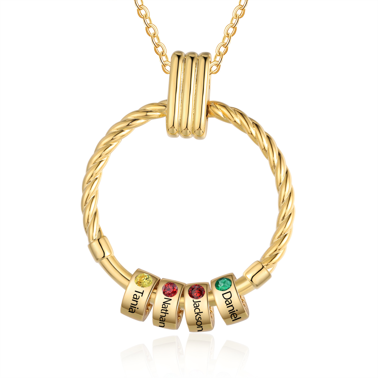 4 Names - Personalised Circle Pendant Necklace Custom Birthstones & Names Necklace Birthday Gift for Her-Jessemade AU