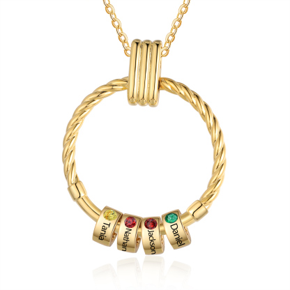 4 Names - Personalised Circle Pendant Necklace Custom Birthstones & Names Necklace Birthday Gift for Her-Jessemade AU