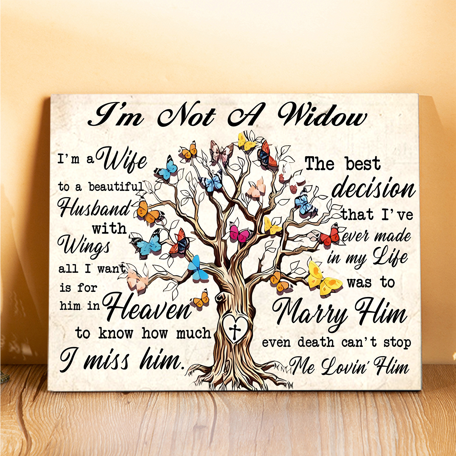 Memorial Wooden Plaque Art Decorations Picture Board Butterfly Desktop Ornaments - I'm Not A Widow-Jessemade AU