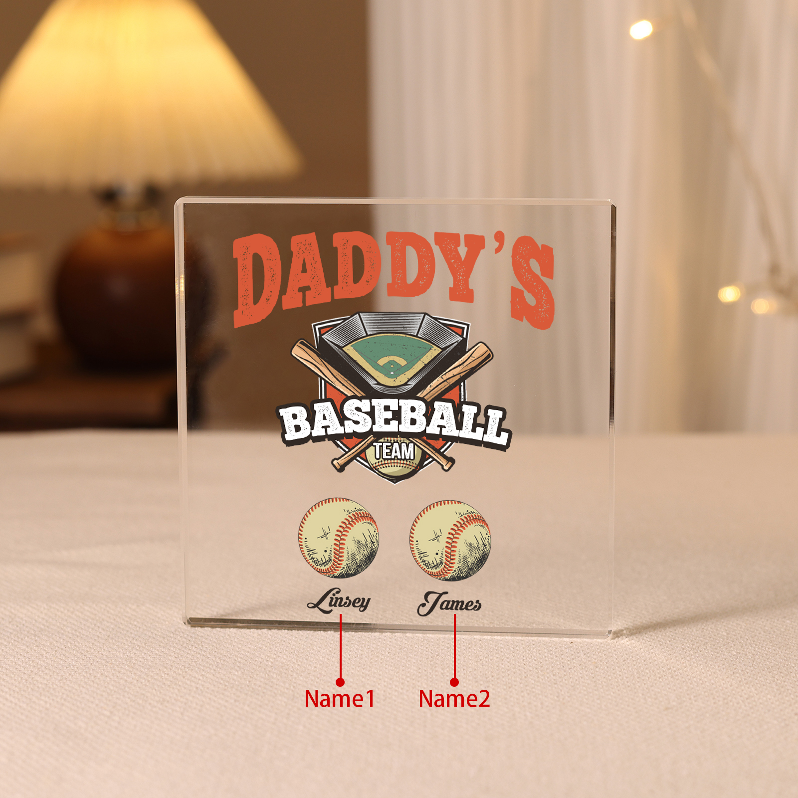 Personalised 2 Names Acrylic Square Keepsake Baseball Family Rectangle Plaque Father's Day Gifts - Daddy's Baseball Team-Jessemade AU