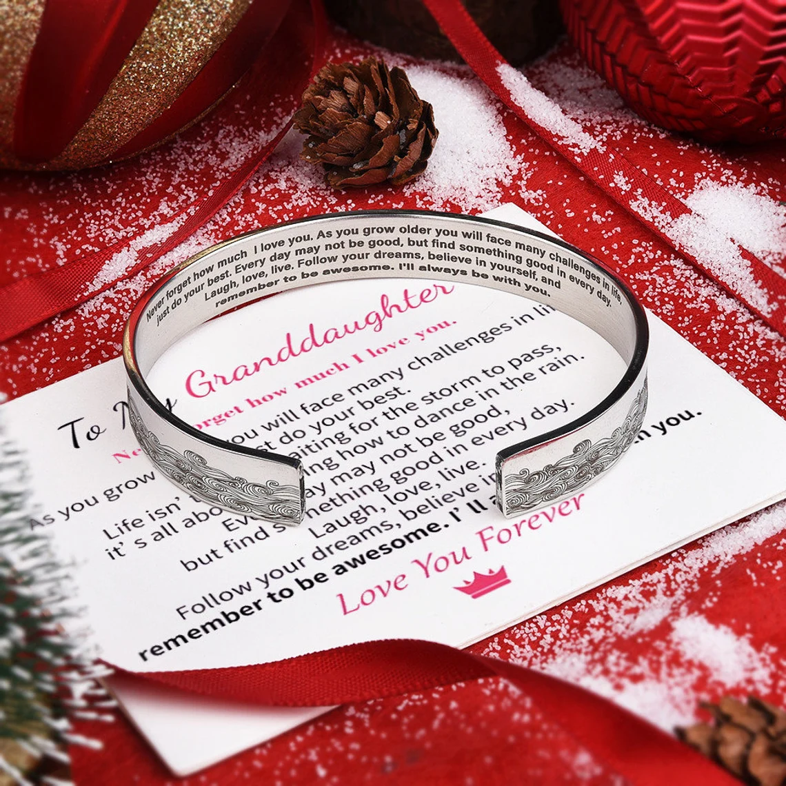 To My Daughter Cuff Bracelet "I Will Always Be With You"-Jessemade AU