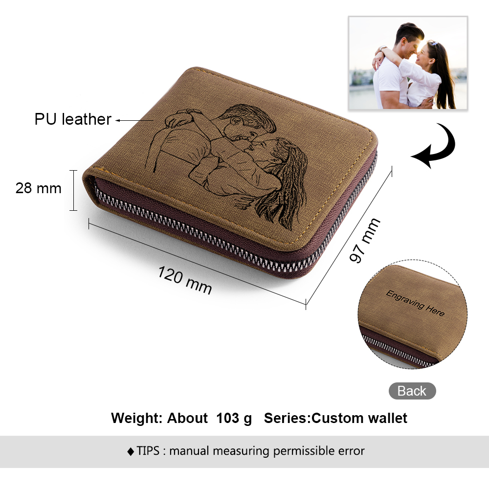 Personalised Leather Wallet Engraved Photo Short Purse Gifts For Men-Jessemade AU