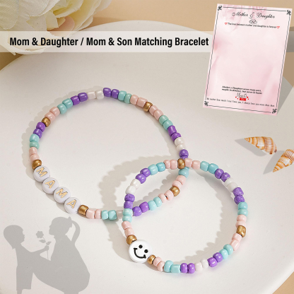 2 Pcs Bracelet Set Mama Beaded Bracelets with Message Card Gifts for Her - The Love Between Mother And Daughter Is Forever-Jessemade AU