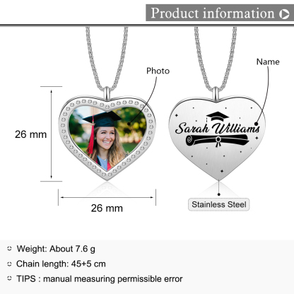 Personalised Graduation Necklace Custom Name & Photo Heart Pendant Necklace Gift for Her-Jessemade AU