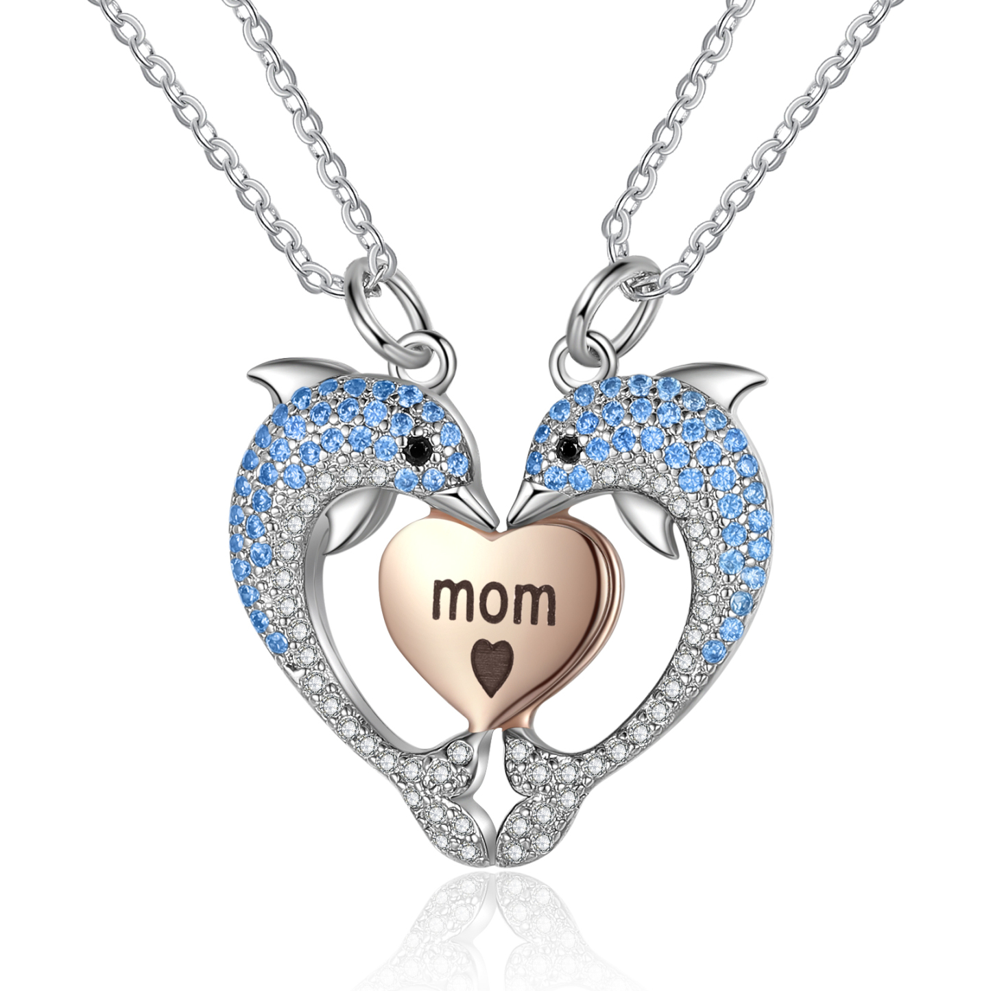 Mother & Daughter Friendship Necklace Personalised Dolphin Necklace With Heart Pendant Custom Names Gifts for Her-Jessemade AU