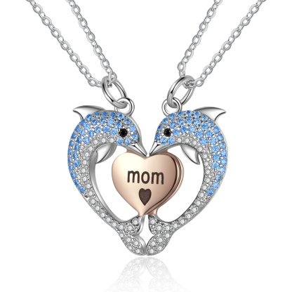 Mother & Daughter Friendship Necklace Personalised Dolphin Necklace With Heart Pendant Custom Names Gifts for Her-Jessemade AU