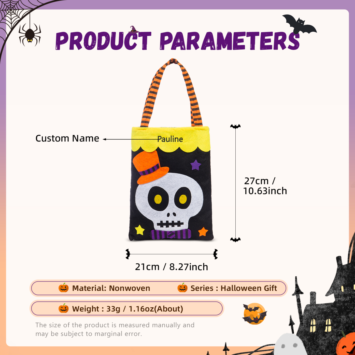Personalised Halloween Tote Bags Custom 1 Name Tote Bag Halloween Candy Bag for Kids-Jessemade AU