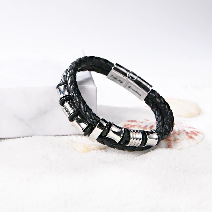 To My Grandson, Inspirational Leather Bracelet Bangle with Message Card Gifts For Him-Jessemade AU